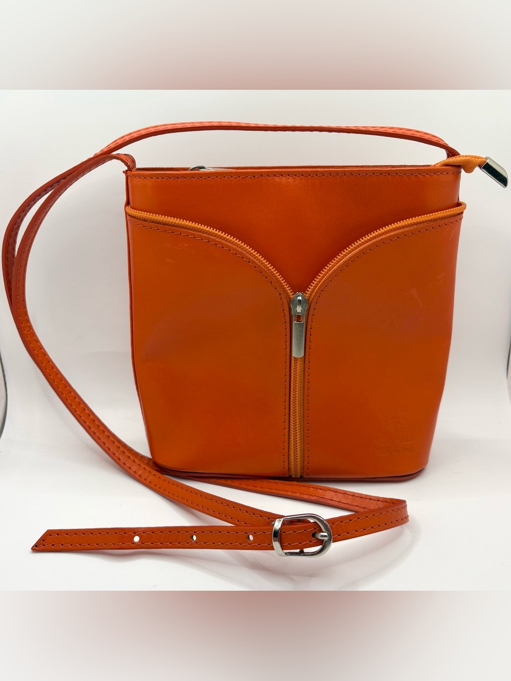 Vera Pelle Made in Italy Orange Bag Leather Crossbody Small Summer Purse (Read)
